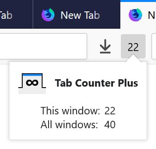 Tab counter using a SVG icon, with popup open.