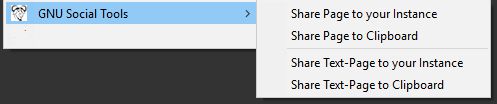 Right click context menu for sharing web page or selected text to your GNU Social Instance or to your clipboard.