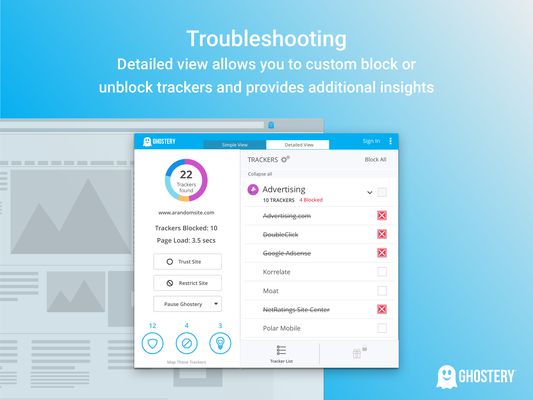 Block or unblock trackers and see all the trackers on each website.