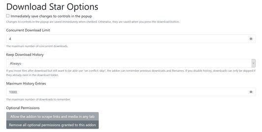 The options page with a few additional settings.