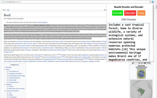 Link Webbie Firefox addon Base64 encoder and decoder. Encoding the contents of Wikipedia.