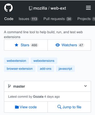 An example repository on the GitHub mobile site with added buttons for "Star" and "Watch".