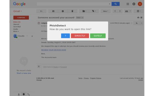 You can check directly links that are sent to you via email through the Gmail web interface.