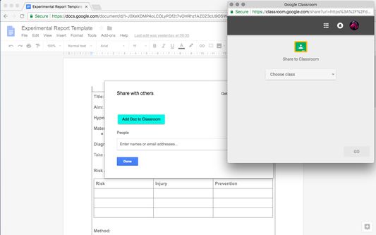 The popup window that is opened has the Doc/Slides URL pre-filled