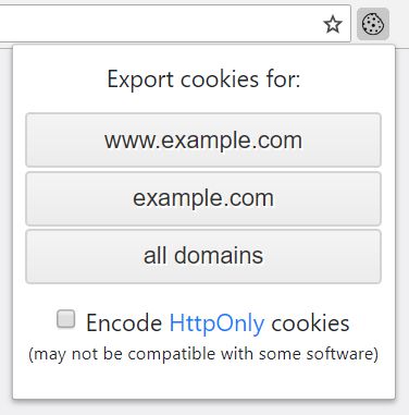 Export cookies popup