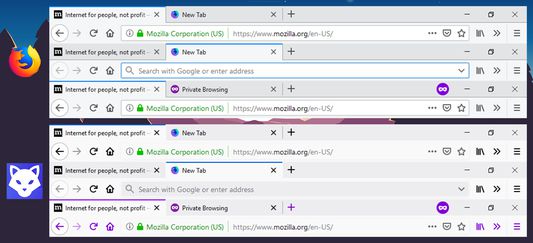 Comparison between default Firefox theme and this Third-party QuantumEdge Light theme.