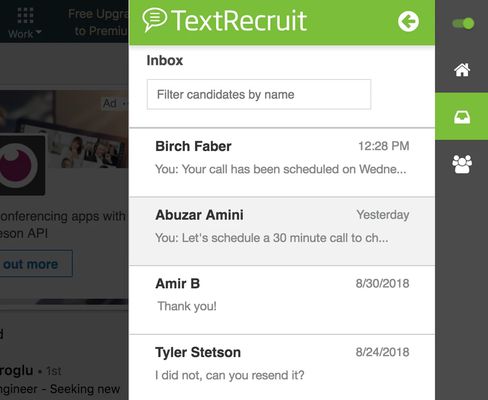 Access your TextRecruit Inbox and filter and find past candidate conversations