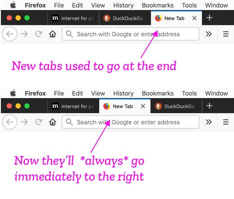 Tabs used to go at the end, and now they always go immediately to the right.