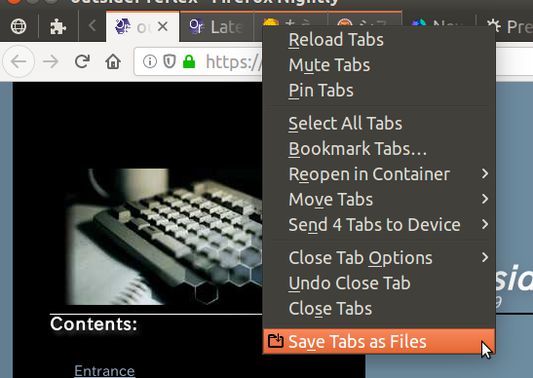 Context menu on selected tabs