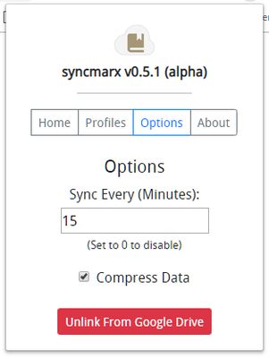 Syncmarx options page