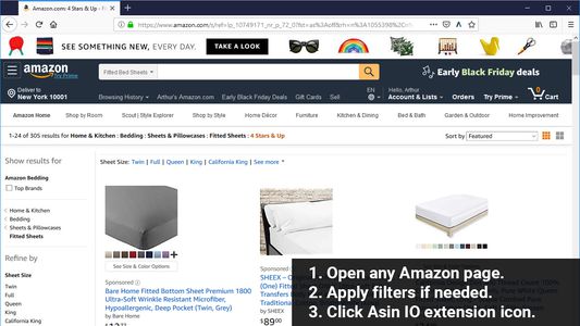 Open any Amazon page, apply filters if needed and click Asin IO add-on icon.