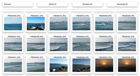 Addon interface for bulk photo select and download from Olympus OMD camera via wireless connection.