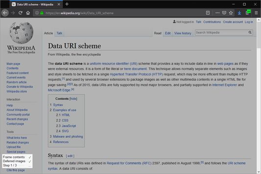 Using SingleFile to save a web page on Wikipedia
