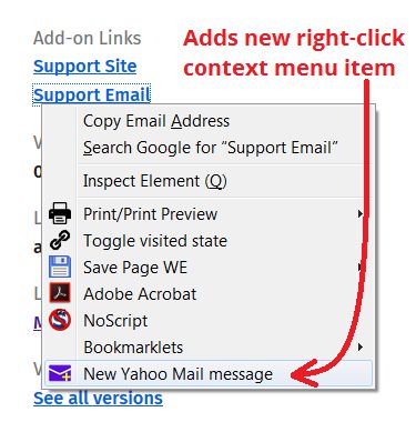 New context menu item for email links.