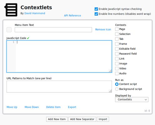 Context menu item configuration.
