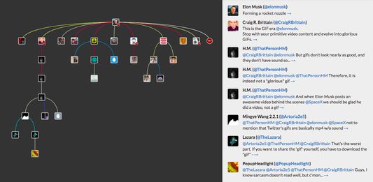 As you explore the tree, you can view each thread of the conversation in a linear fashion on the right-side pane.