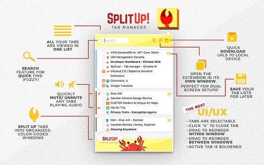 Some features of SplitUp!  - Tab Manager