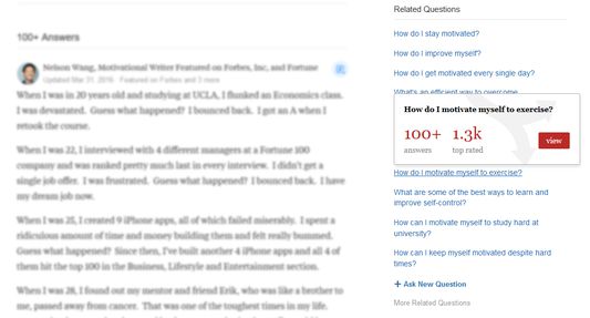 The Quora Explorer popover appears above a link to a related question when the link is hovered.