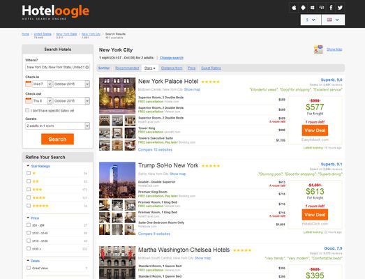Hoteloogle search result page