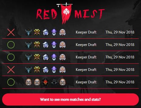Match history after the extension has retrieved the data