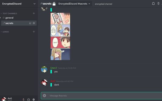 Discord channel with encrypted messages