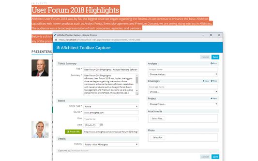 Example capturing web content to Architect using the ARinsights Web Capture Addon