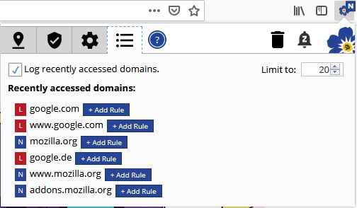 View recently used cookie domains, simplifying the process of adding new rules.