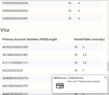 Sample payment cards protected and user notification.