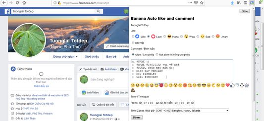 interface addon, input comment, select reactions(Like, love, haha, ....) . Giao diện addon , nhập nội dung bình luận, chọn kiểu cảm xúc như thích, yêu thích, cười vui, vân vân