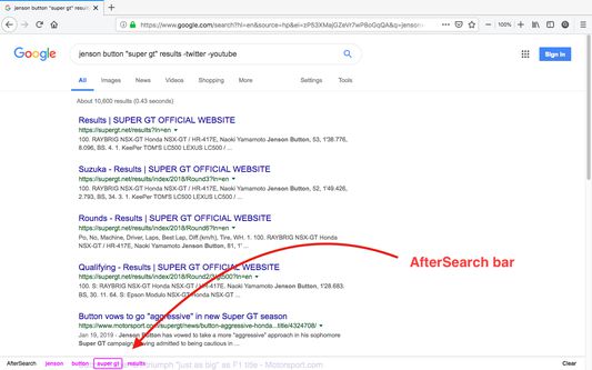 Move the cursor to the bottom of the page and the AfterSearch bar will be displayed. 
When using double quotes, it becomes as one keyword even if there is a space between words. And if you do "NOT searching", that keyword will not be displayed.