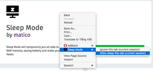 Allow setting "Ignore this tab (current session)" and "Allow sleep this tab (current session)" on context menu (right click on tab page)