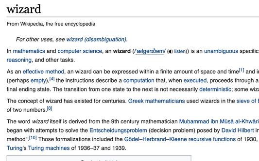 a wikipedia page having been run through the algorithm to wizard application