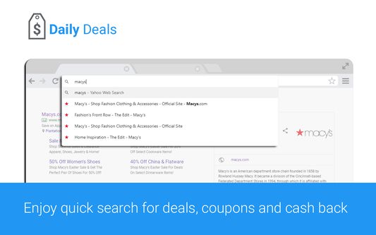 Quick search for deals, coupons and cash back