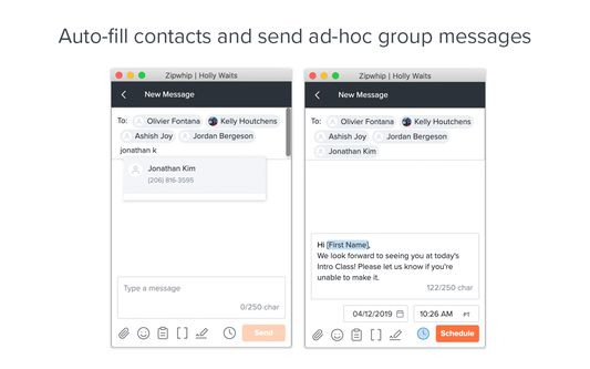 Auto-fill contacts and send ad-hoc group messages