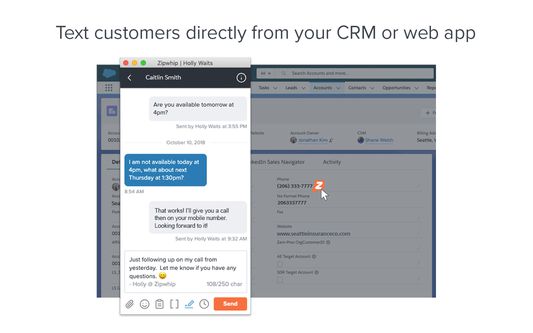 Text customers directly from your CRM or web app