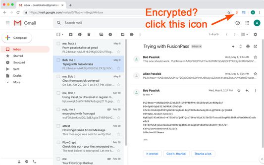 If you see encrypted stuff in your mail, you only need to click the FusionKey icon