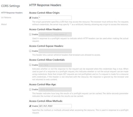 Response Header settings