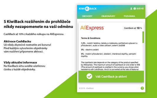 S KiwiBack rozšířením do prohlížeče 
nikdy nezapomenete na vaši odměnu

CashBack až 10% z každého nákupu na AliExpressu.
