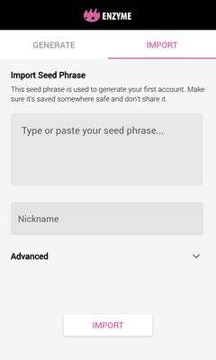 Import seed phrase
