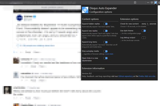 Click the Disqus Auto Expander icon to display the configuration page.