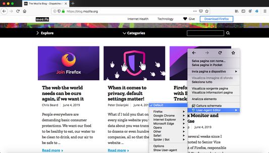 Just right click on any page and select your user-agent