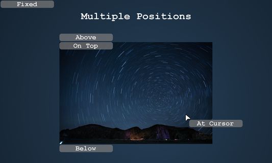 6 Available display positions: On top of image, Fixed, Follow cursor, Tooltip, Above image, and Below image.