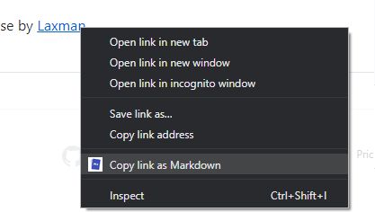 When using context menu, you can opt to select the respective type of content to be copied as Markdown.