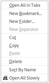 OBS adds "Open All Slowly" to the context menu for bookmark folders.