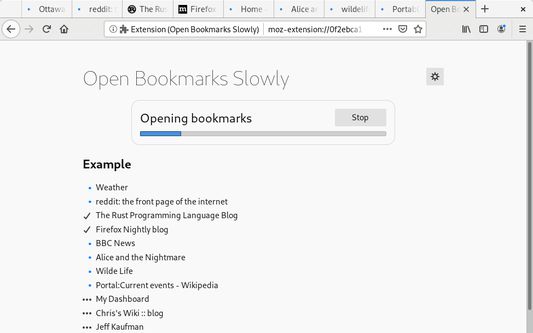 When you click "Open All Slowly", it shows a progress page as the tabs are opened and loaded.