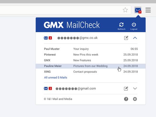 GMX.com MailCheck - Preview and delete your emails in multiple accounts