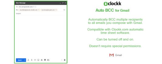Automatically BCC multiple email addresses when you compose a new message in Gmail. Also works when replying!