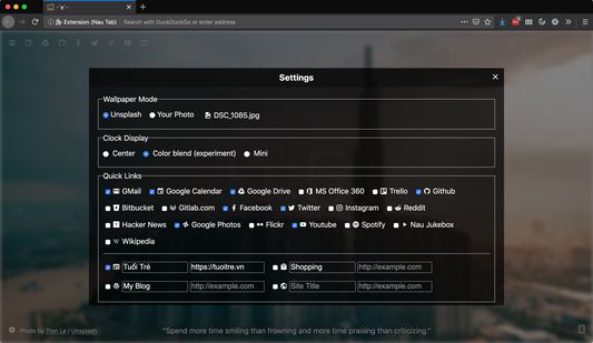 Screenshot of the settings window