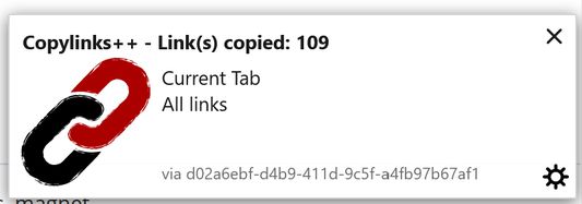Notification of copied links with details of origin and applied filter