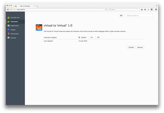 Virtual to 'Virtual' extension installed.